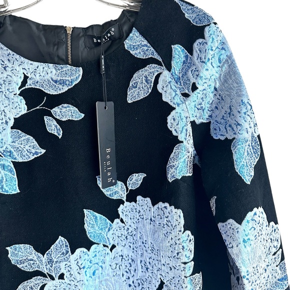 Beulah Black and Silver Iridescent Blue Glitter Floral Print NWT Dress Size Med - Picture 5 of 9